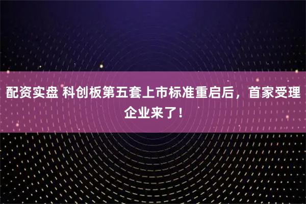 配资实盘 科创板第五套上市标准重启后，首家受理企业来了！
